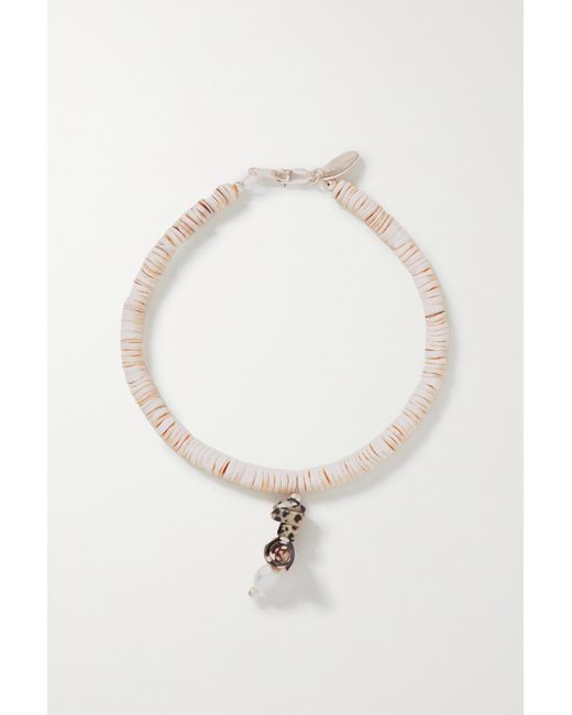 Santangelo Pronto Silver Shell Pearl And Jasper Anklet