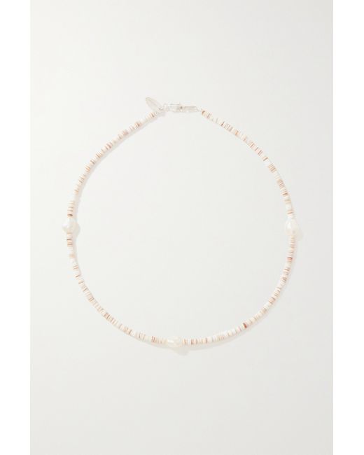 Santangelo Shoom Silver Shell And Pearl Necklace