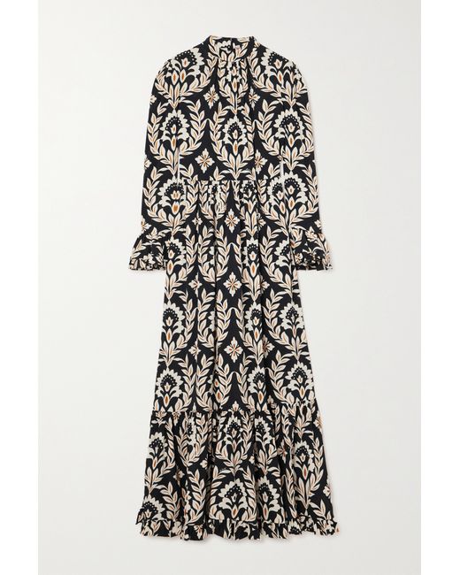 La Double J. Visconti Tiered Printed Crepe Maxi Dress