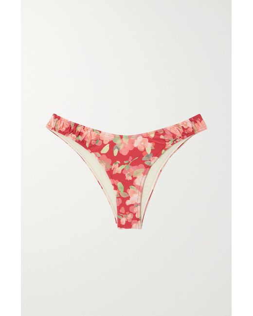 Peony Net Sustain Curve Ruched Floral-print Stretch-econyl Bikini Briefs