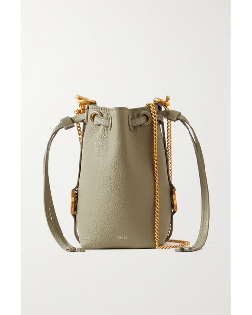 Chloé Net Sustain Marcie Mini Embellished Textured-leather Bucket Bag