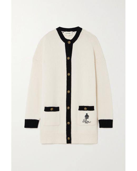 Frame Ritz Paris Embroidered Two-tone Cashmere Cardigan