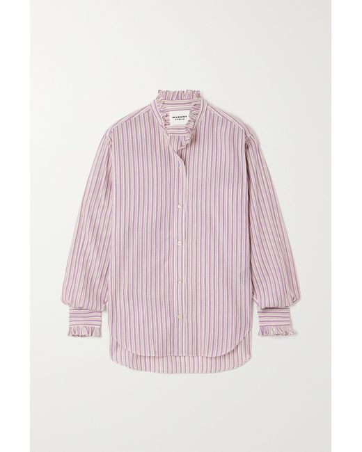 marant étoile Saoli Ruffled Striped Cotton-poplin Shirt Lilac