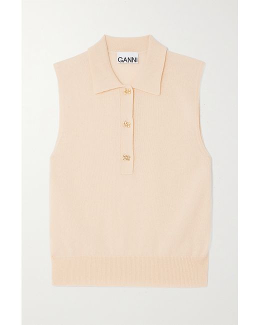 Ganni Button-embellished Merino Wool And Cashmere-blend Vest