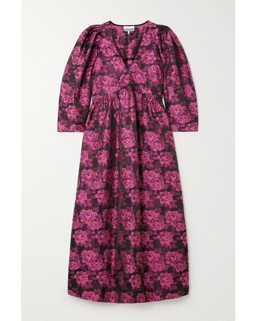Ganni Floral-print Jacquard Midi Dress