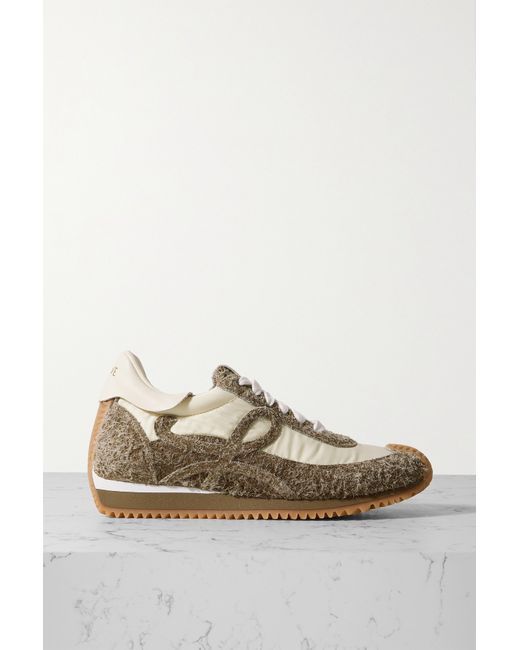 Loewe Flow Runner Leather-trimmed Shell And Brushed Suede Sneakers Army