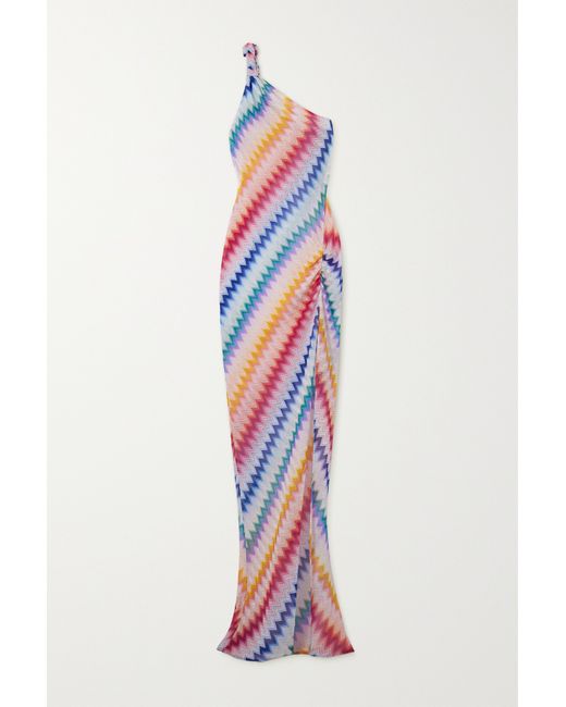 Missoni Mare One-shoulder Striped Metallic Crochet-knit Maxi Dress