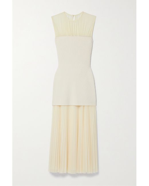 Proenza Schouler Niki Layered Pleated Jersey And Ribbed-knit Midi Dress