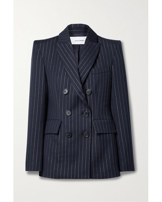 Alex Perry Double-breasted Metallic Pinstriped Twill Blazer Navy