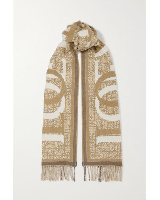 Loewe Love Fringed Wool And Cashmere-blend Jacquard Scarf