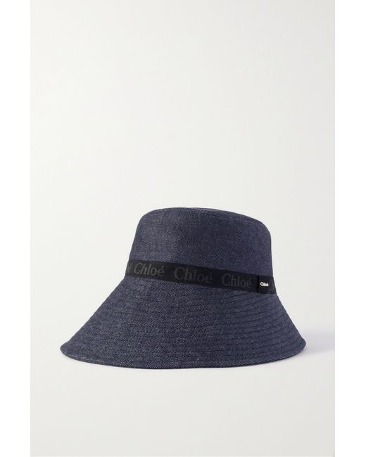 Chloé Woody Embellished Grosgrain-trimmed Denim Bucket Hat Dark denim