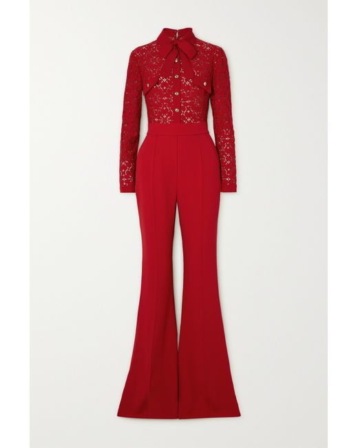 Elie Saab Pussy-bow Corded Lace And Crepe Jumpsuit
