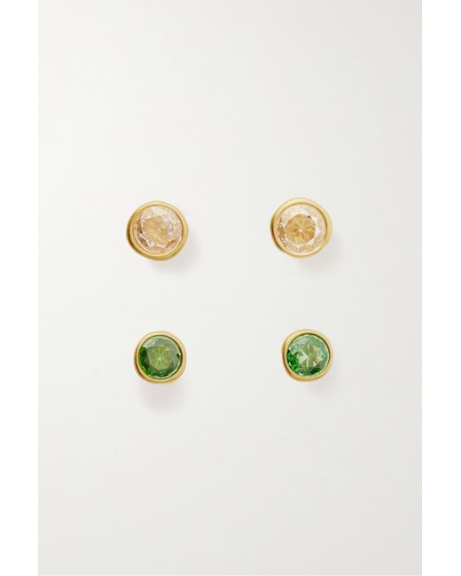 Roxanne Assoulin Emerald City Two Pairs Of Gold-tone Crystal Earrings