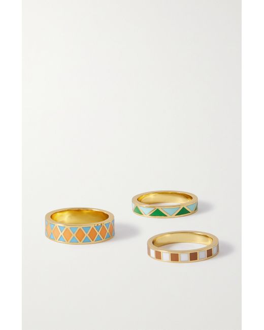 Roxanne Assoulin Circus Set Of Three Gold-tone And Enamel Rings