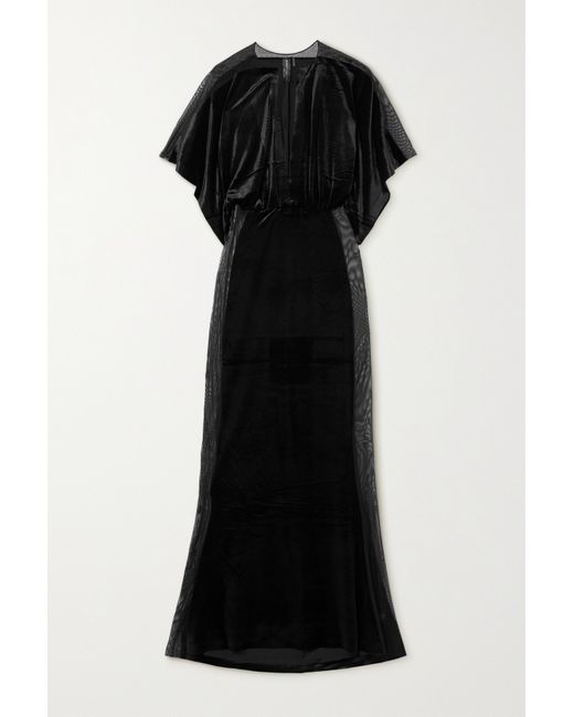 Norma Kamali Obie Tulle-trimmed Velvet Gown
