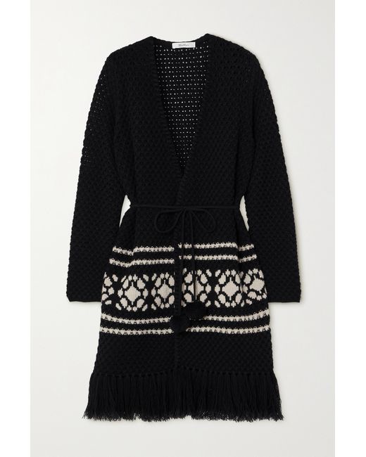 Max Mara Orione Fringed Belted Wool And Cashmere-blend Cardigan
