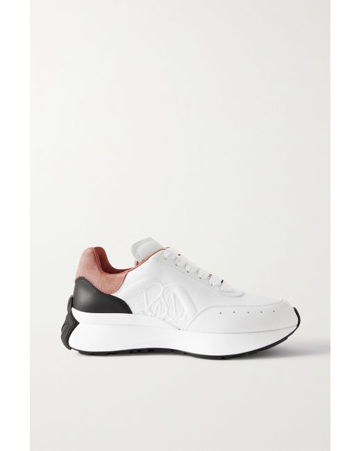 Alexander McQueen Sprint Runner Embossed Suede-trimmed Leather Exaggerated-sole Sneakers Neutral