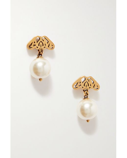 Alexander McQueen Seal Logo tone Faux Pearl Earrings