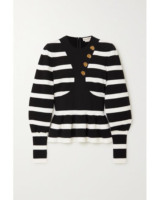 Alexander McQueen Ruffled Striped Wool-blend Peplum Sweater