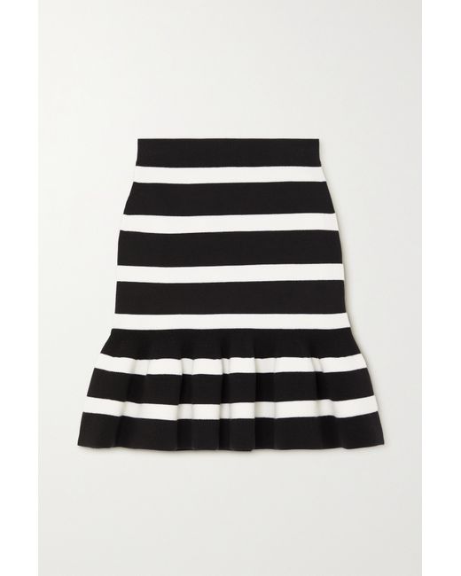 Alexander McQueen Ruffled Striped Stretch Wool-blend Mini Skirt