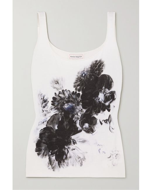 Alexander McQueen Floral-print Wool And Silk-blend Jersey Tank
