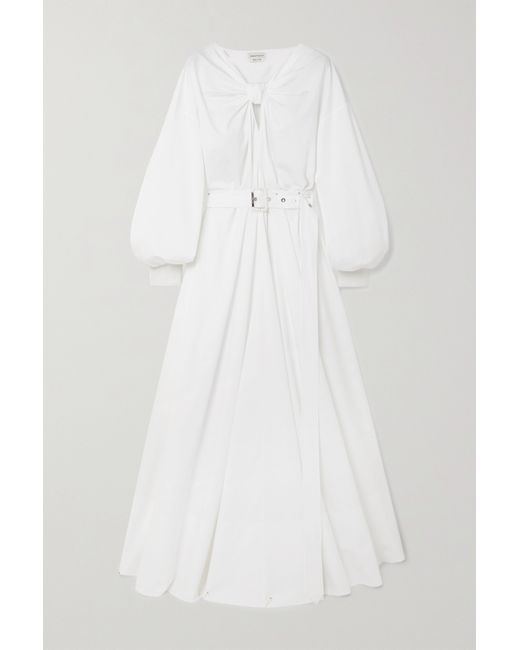 Alexander McQueen Cocoon Belted Cotton Midi Dress
