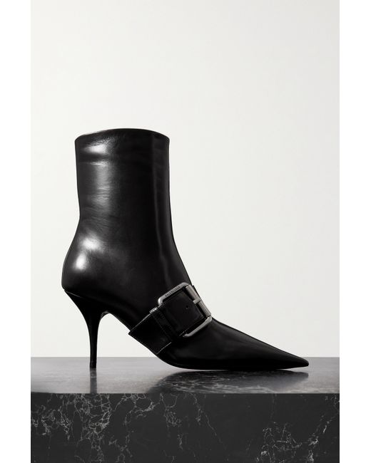 Balenciaga Knife Buckled Leather Ankle Boots