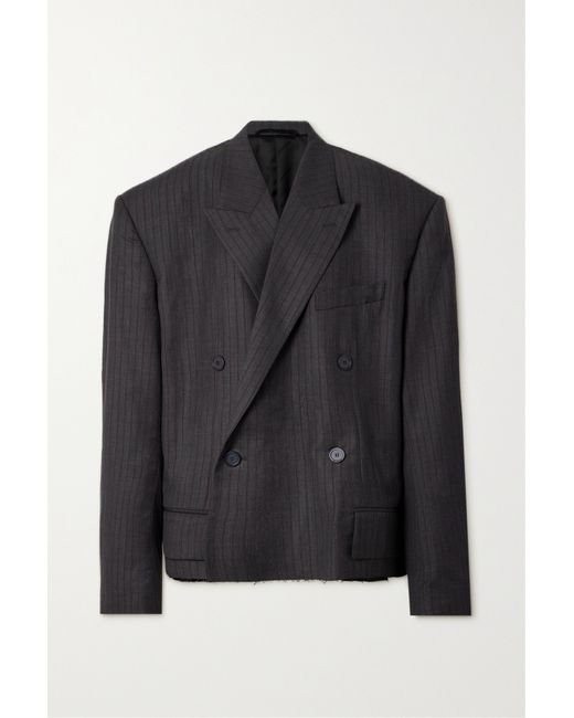 Balenciaga Oversized Double-breasted Distressed Pinstriped Wool Blazer