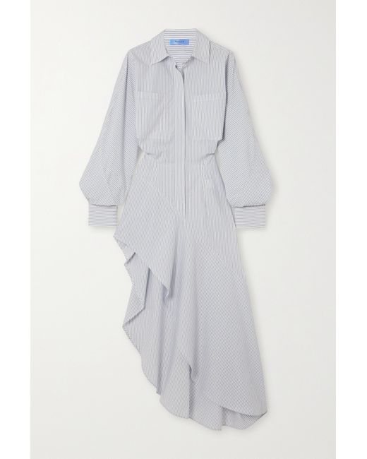 Mugler Asymmetric Ruffled Pinstriped Cotton-poplin Shirt Dress