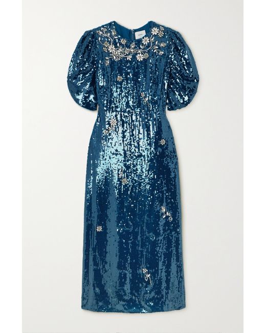 Erdem Astrea Embellished Chiffon Midi Dress Midnight