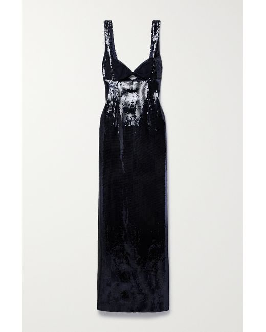 Galvan Liquid Twist-front Cutout Sequined Tulle Gown Midnight