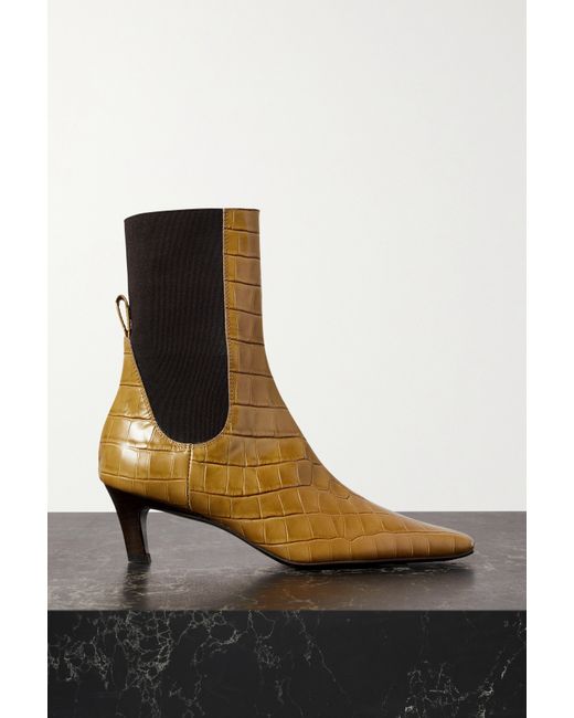 Totême Net Sustain The Mid Heel Croc-effect Leather Ankle Boots