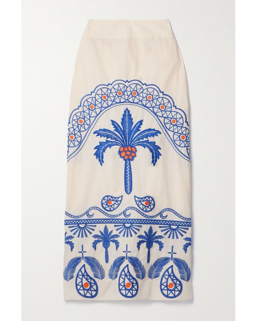 Johanna Ortiz Net Sustain Nature Walk Embroidered Cotton-blend Midi Skirt