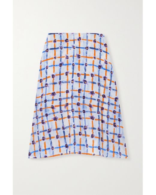 Marni Printed Silk Crepe De Chine Midi Skirt
