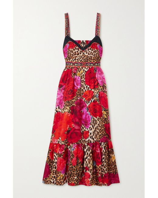 Camilla Crystal-embellished Printed Silk-twill Maxi Dress Leopard print
