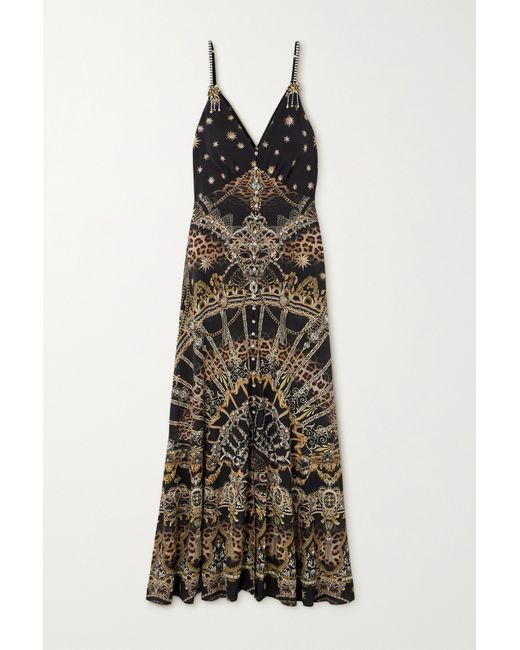 Camilla Crystal-embellished Printed Silk-crepe Maxi Dress