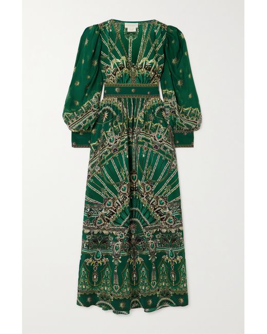 Camilla Embellished Printed Silk-crepe Maxi Dress Forest