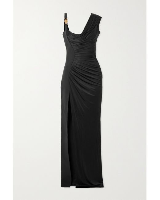 Versace Asymmetric Embellished Draped Jersey And Crepe Gown
