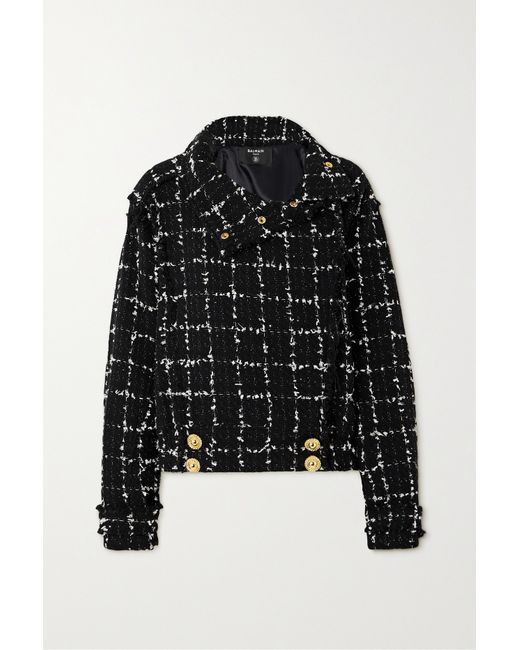 Balmain Metallic Checked Cotton-blend Tweed Jacket