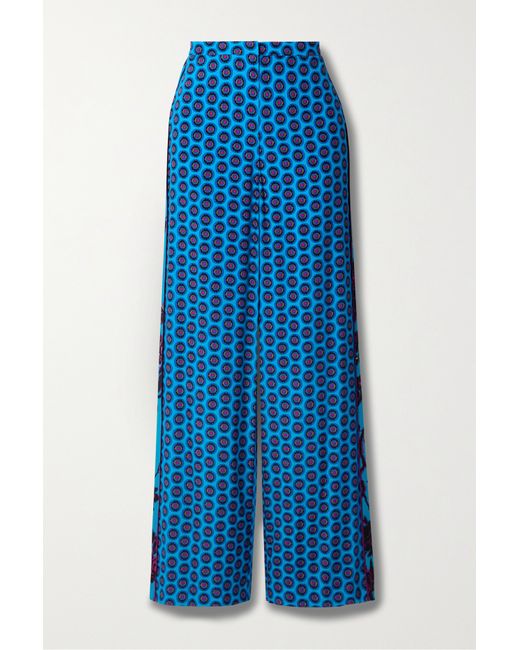 Diane von Furstenberg Sarina Printed Crepe Straight-leg Pants Turquoise