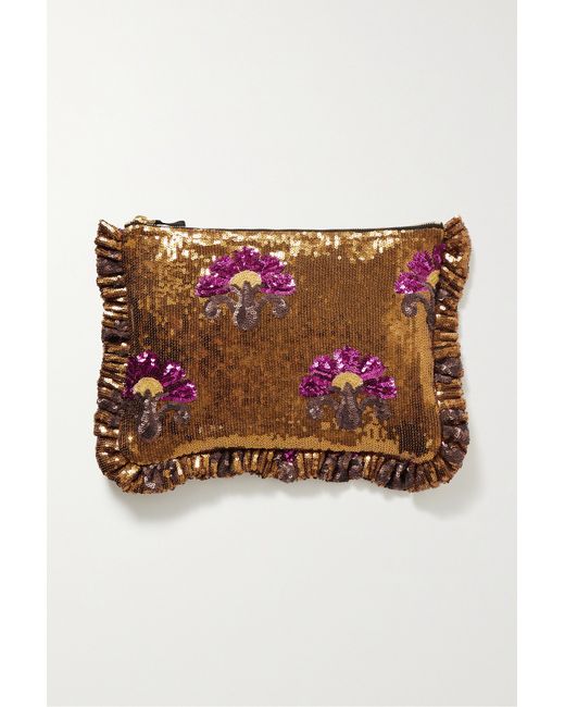 La Double J. Ruffled Sequined Tulle Clutch