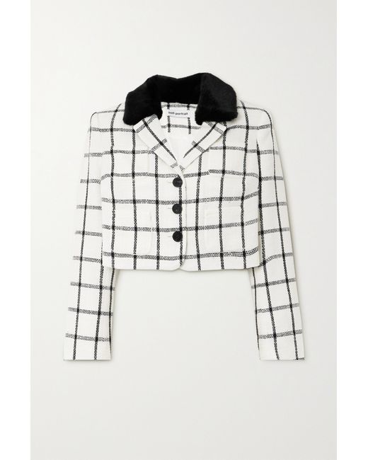 Self-Portrait Cropped Faux Fur-trimmed Checked Tweed Jacket