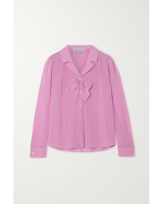 Self-Portrait Bow-detailed Pintucked Chiffon Blouse