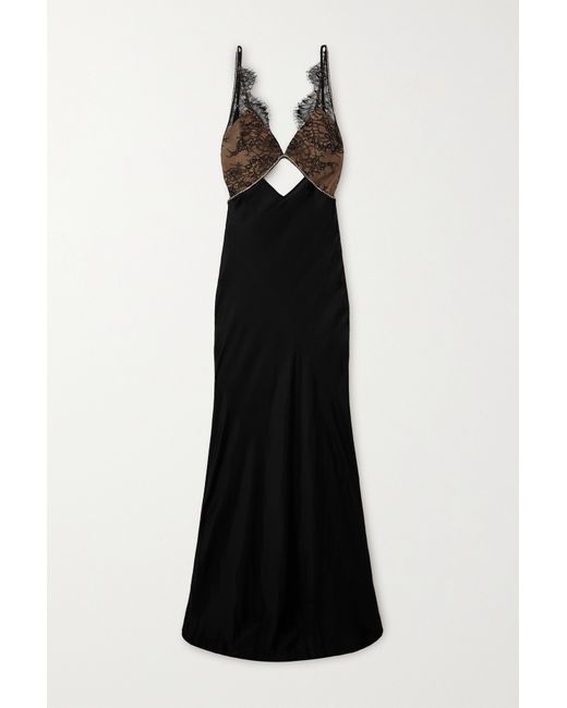Self-Portrait Cutout Crystal-embellished Lace And Satin Maxi Dress