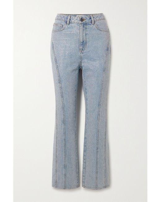 Self-Portrait Paneled Crystal-embellished High-rise Straight-leg Jeans