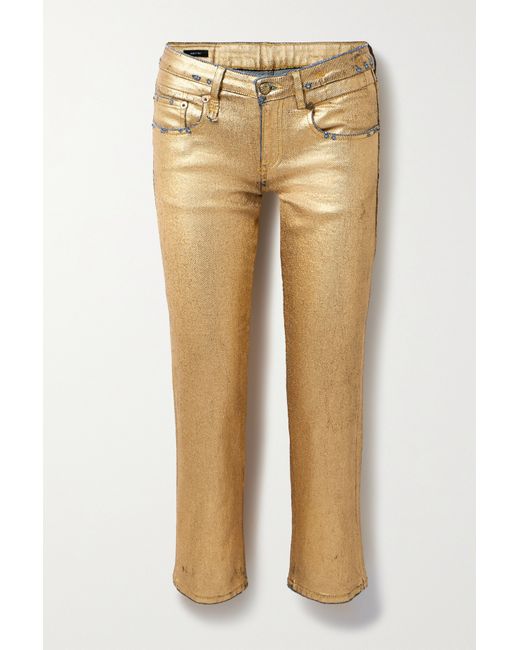 R13 Cropped Metallic Coated Mid-rise Straight-leg Jeans