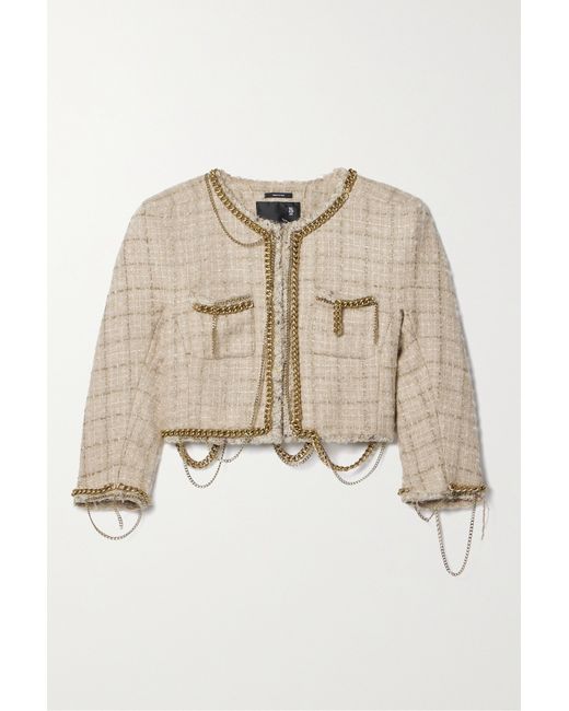 R13 Cropped Chain-embellished Metallic Wool-blend Tweed Jacket