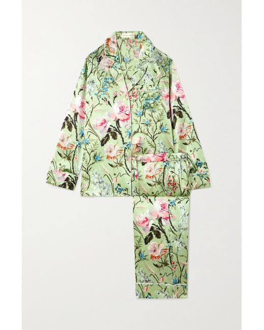 Olivia Von Halle Lila Printed Silk-satin Pajama Set