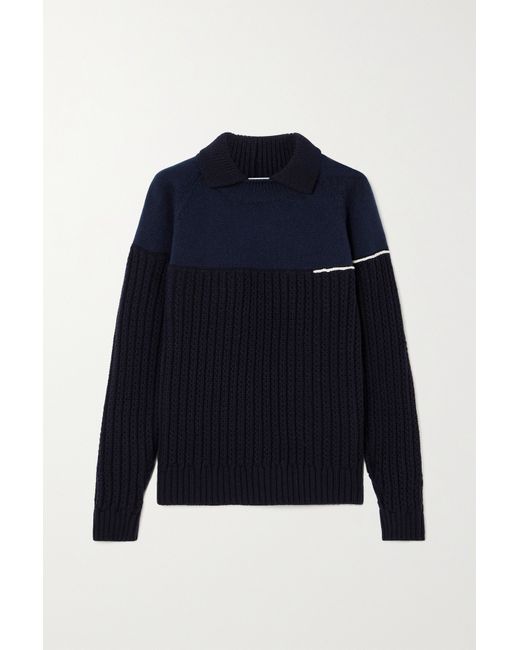 Victoria Beckham Two-tone Ribbed Wool Sweater Navy