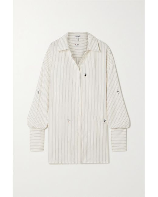 Loewe Suna Fujita Oversized Embroidered Pinstriped Silk And Cotton-blend Twill Shirt